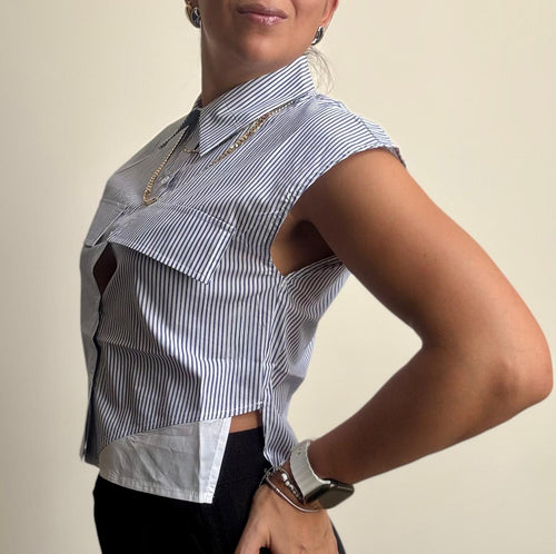 Blusa corta rayada blanco/azul