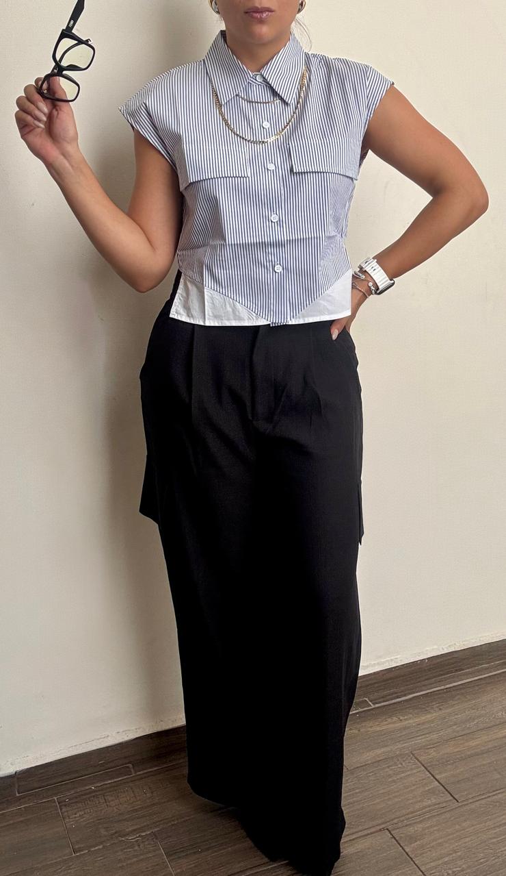 Blusa corta rayada blanco/azul